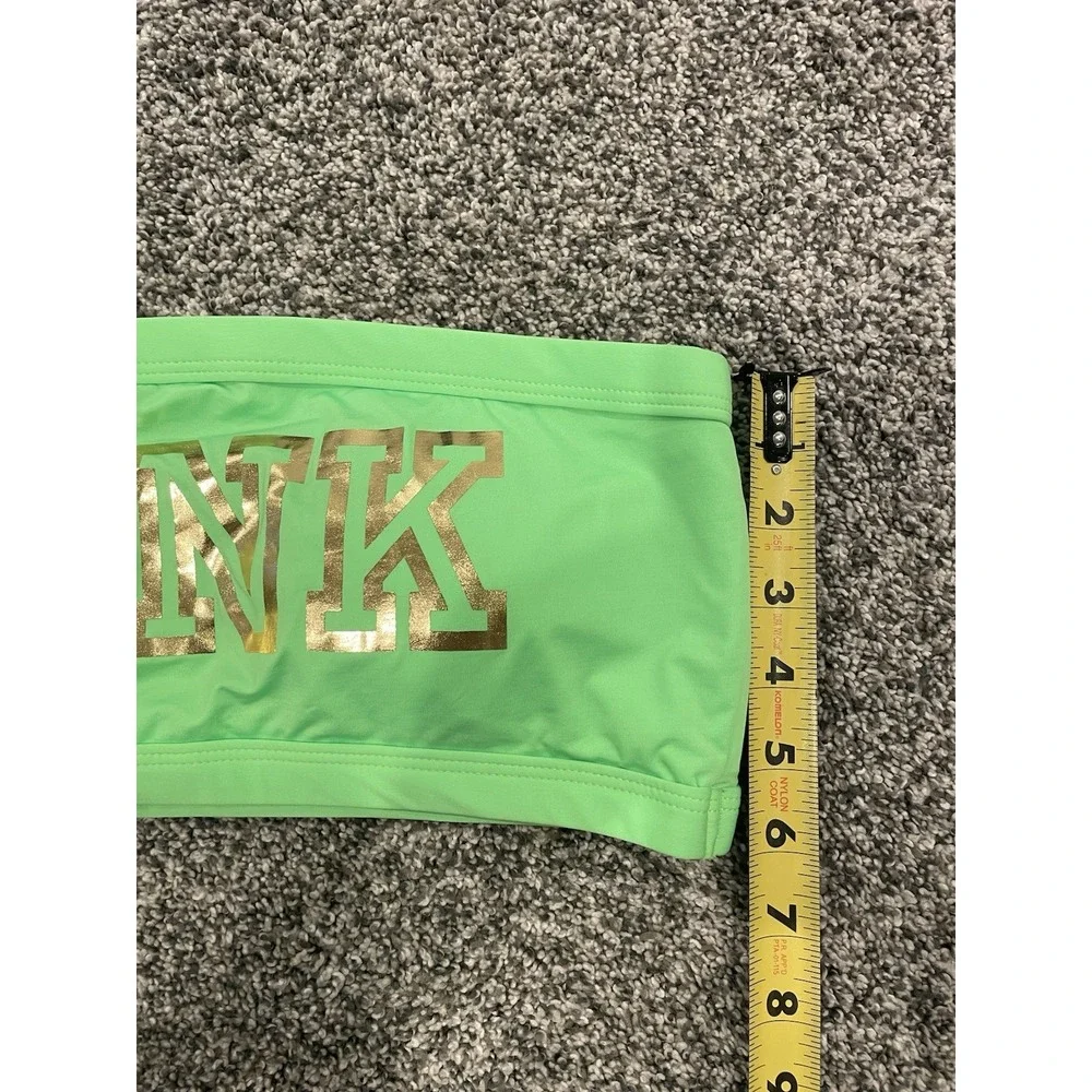 Victoria's Secret PINK Bandeau Bikini Swim Top Neon Green Gold Logo Size Large